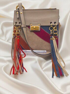 CHLOE Calfskin Suede Small Jane Fringe Bag with Tassels and COA